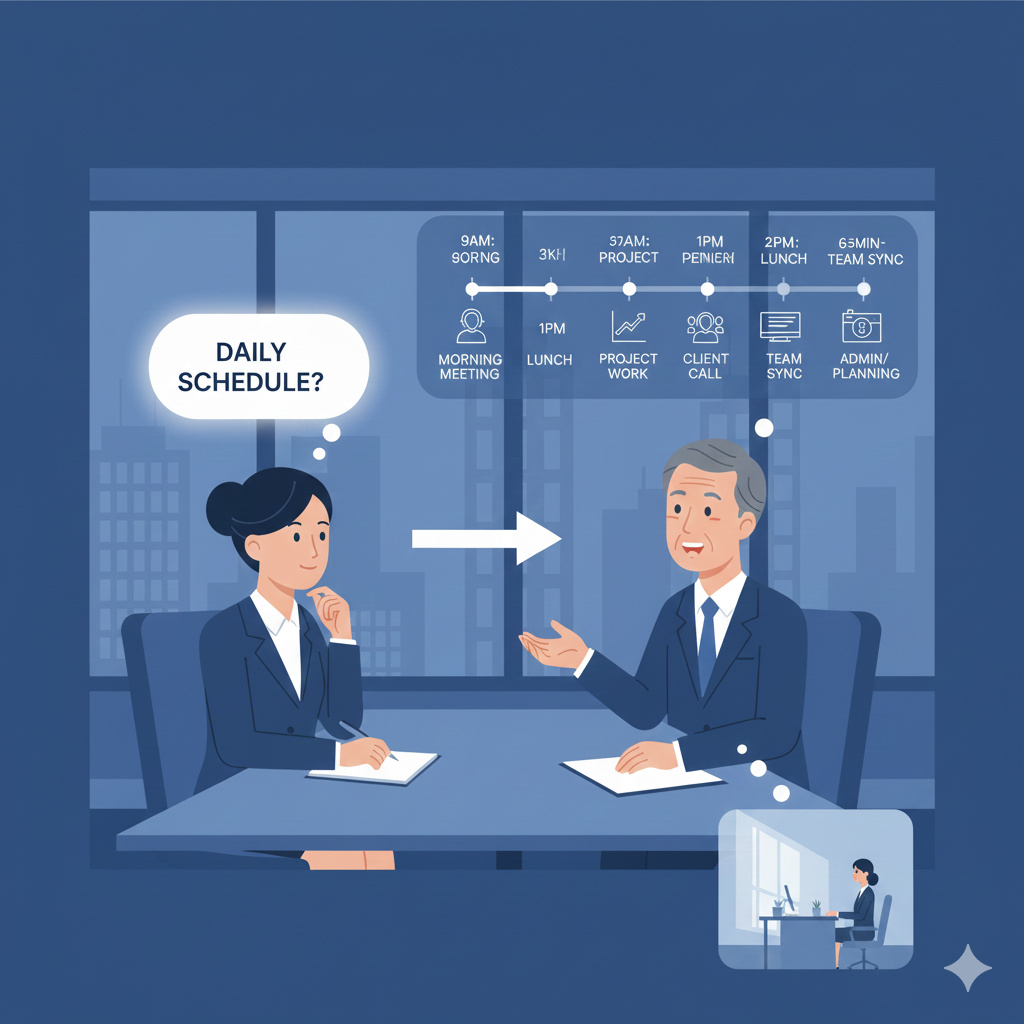 「一日のタイムスケジュールを教えてください。」と逆質問